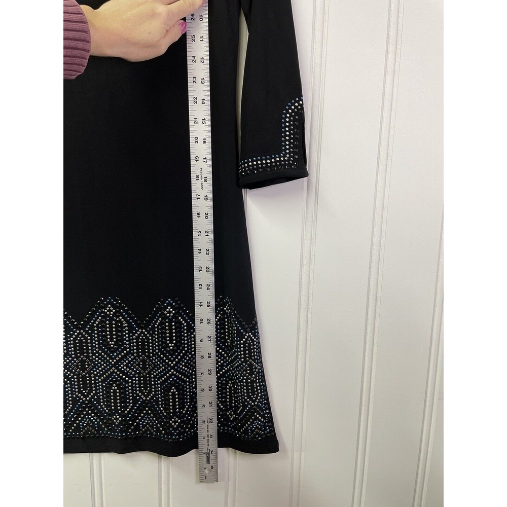 White House Black Market Black Blue Silver Rhinestones Keyhole Neck Size XS - Picture 10 of 14